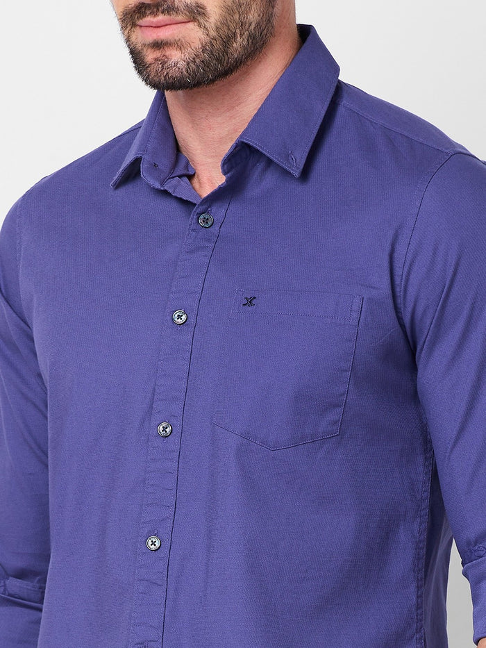 Full Sleeves Slim Fit Dusty Lavender Dobby Structure Button-Down Solid Shirt