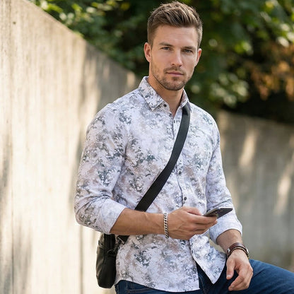Full Sleeves Slim Fit Green All-Over Grunge Floral Print Shirt