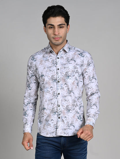 Full Sleeves Slim Fit Green All-Over Grunge Floral Print Shirt