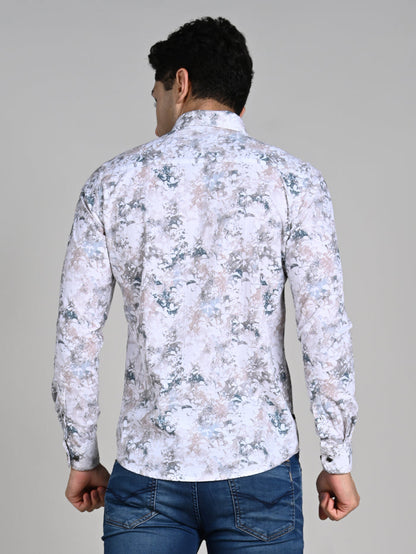 Full Sleeves Slim Fit Green All-Over Grunge Floral Print Shirt