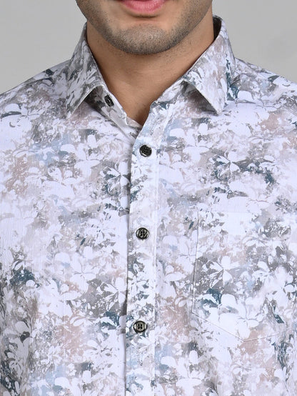 Full Sleeves Slim Fit Green All-Over Grunge Floral Print Shirt