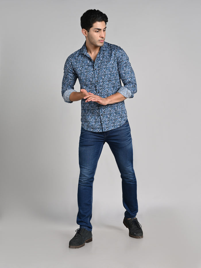 Full Sleeves Slim Fit Grey All Over Abstract Floral Floral Satin Solid Shirt