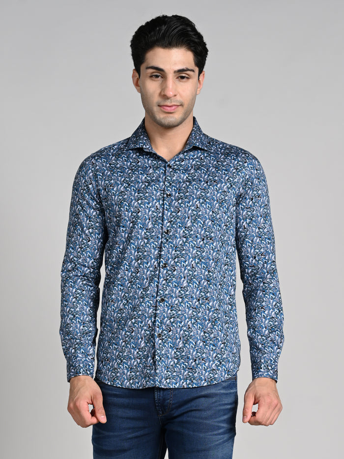 Full Sleeves Slim Fit Grey All Over Abstract Floral Floral Satin Solid Shirt