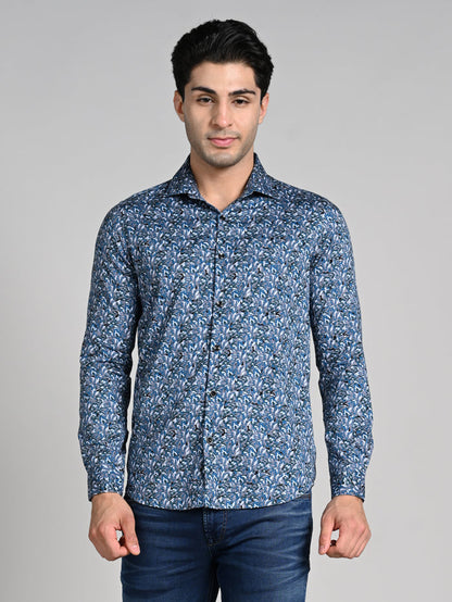 Full Sleeves Slim Fit Grey All Over Abstract Floral Floral Satin Solid Shirt