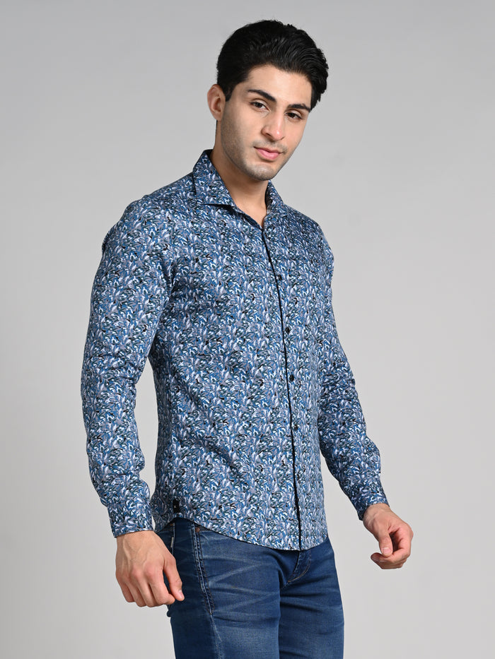 Full Sleeves Slim Fit Grey All Over Abstract Floral Floral Satin Solid Shirt