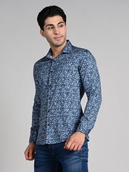 Full Sleeves Slim Fit Grey All Over Abstract Floral Floral Satin Solid Shirt