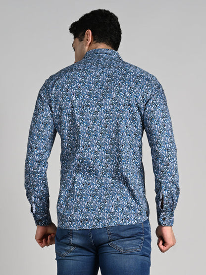 Full Sleeves Slim Fit Grey All Over Abstract Floral Floral Satin Solid Shirt