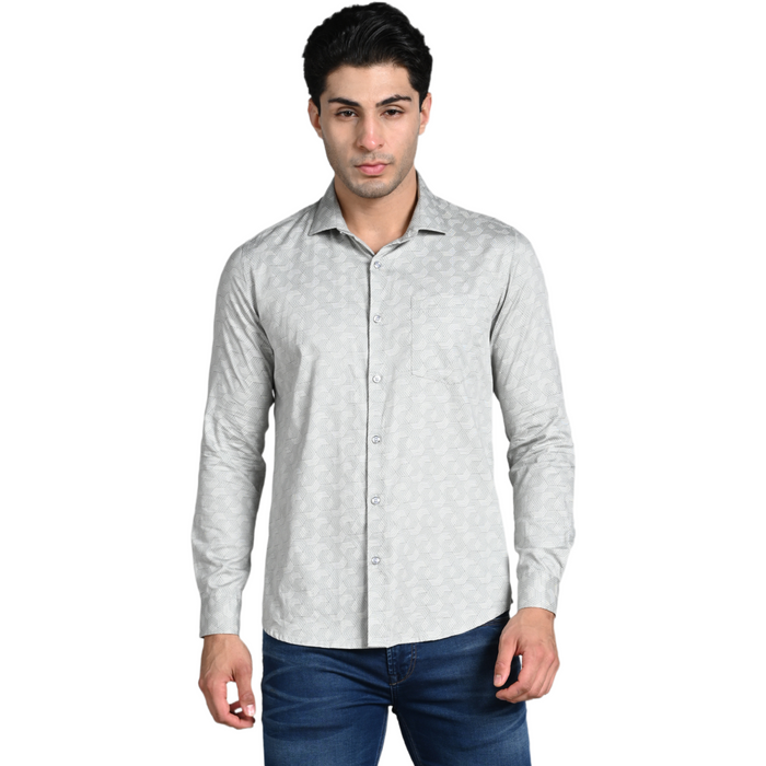 Full Sleeves Slim Fit Grey All over Micro Geometric Print Shirt