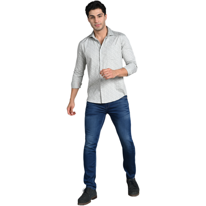 Full Sleeves Slim Fit Grey All over Micro Geometric Print Shirt