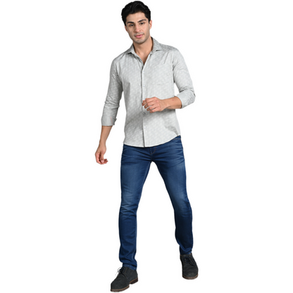 Full Sleeves Slim Fit Grey All over Micro Geometric Print Shirt