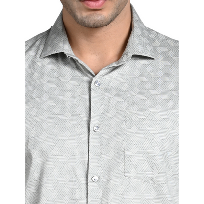 Full Sleeves Slim Fit Grey All over Micro Geometric Print Shirt