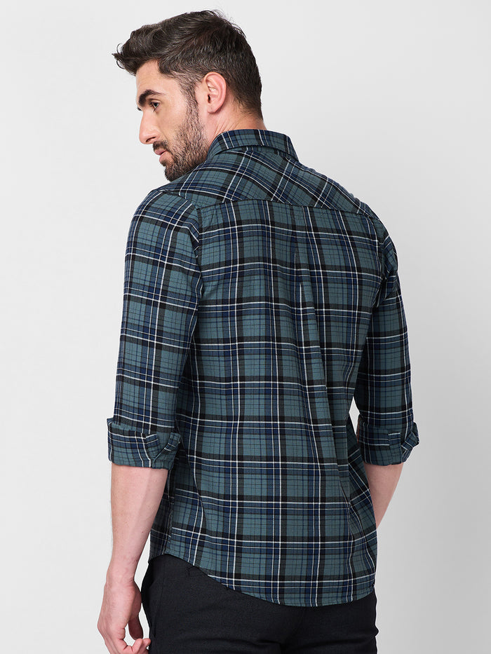 Full Sleeves Slim Fit Grey Dobby Structure Checks Shirt
