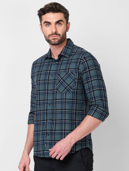 Full Sleeves Slim Fit Grey Dobby Structure Checks Shirt
