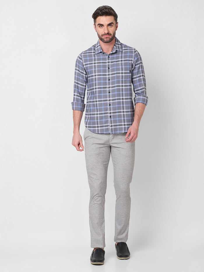 Full Sleeves Slim Fit Grey Structure Checks Shirt