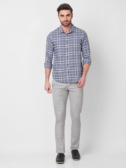 Full Sleeves Slim Fit Grey Structure Checks Shirt