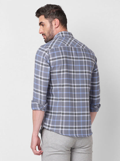 Full Sleeves Slim Fit Grey Structure Checks Shirt