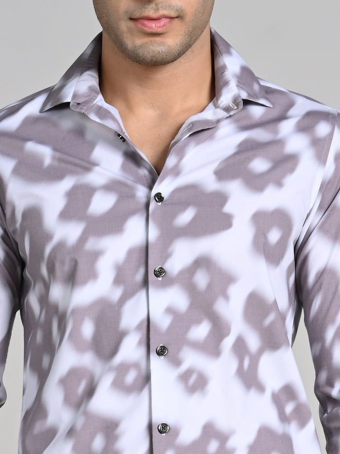 Full Sleeves Slim Fit Light Brown Motion Blur Floral Motif Print Shirt
