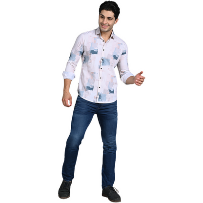 Full Sleeves Slim Fit Light Peach All-Over Grunge Brush Stroke Crushed Print Shirt