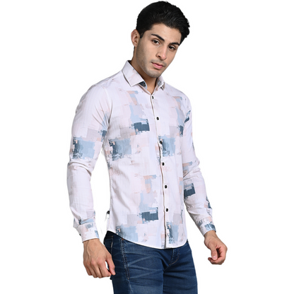 Full Sleeves Slim Fit Light Peach All-Over Grunge Brush Stroke Crushed Print Shirt