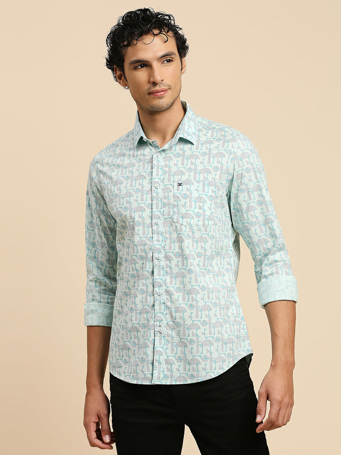 Full Sleeves Slim Fit Mint all-over Geometric print Shirt