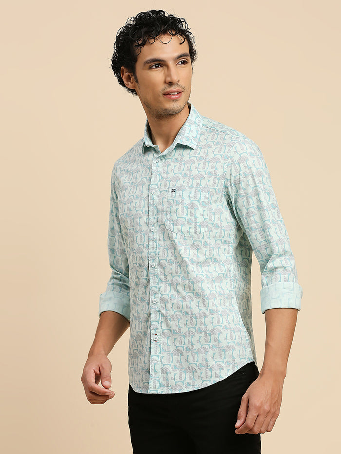 Full Sleeves Slim Fit Mint all-over Geometric print Shirt