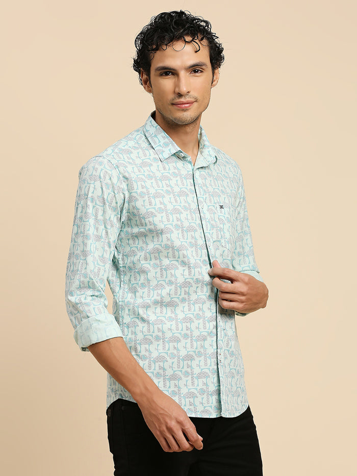 Full Sleeves Slim Fit Mint all-over Geometric print Shirt