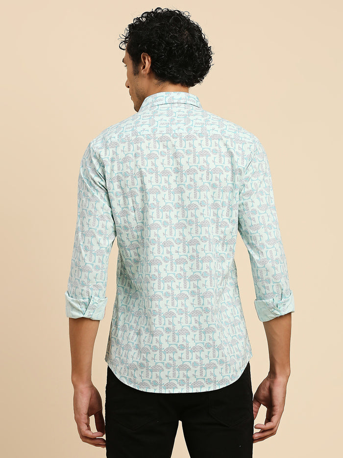 Full Sleeves Slim Fit Mint all-over Geometric print Shirt