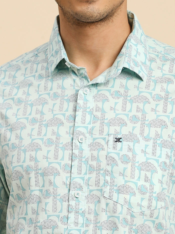 Full Sleeves Slim Fit Mint all-over Geometric print Shirt