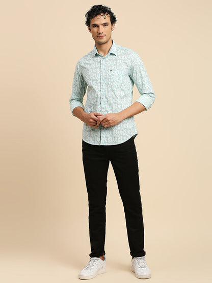 Full Sleeves Slim Fit Mint all-over Geometric print Shirt