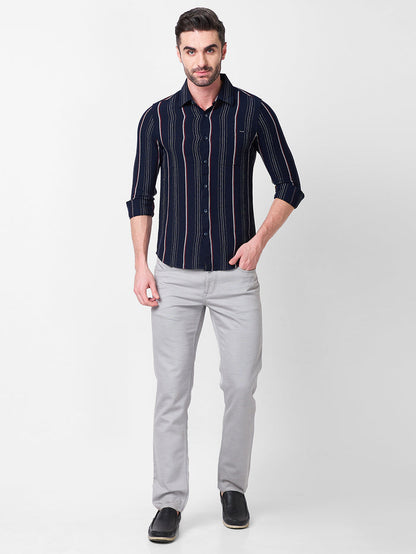Full Sleeves Slim Fit Navy Structure Stripe Shirt