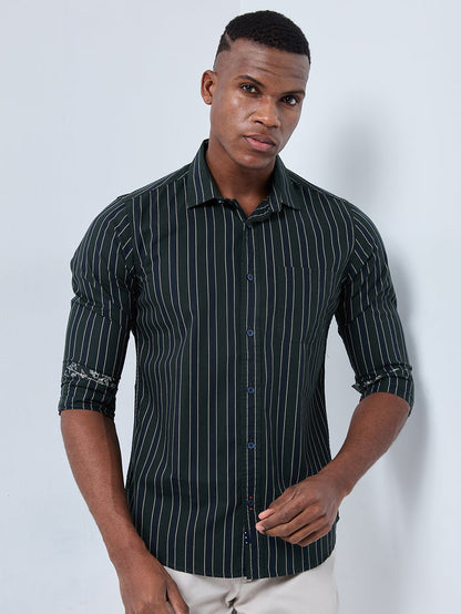 Full sleeves Slim Fit Navy Structured Striper Shirt