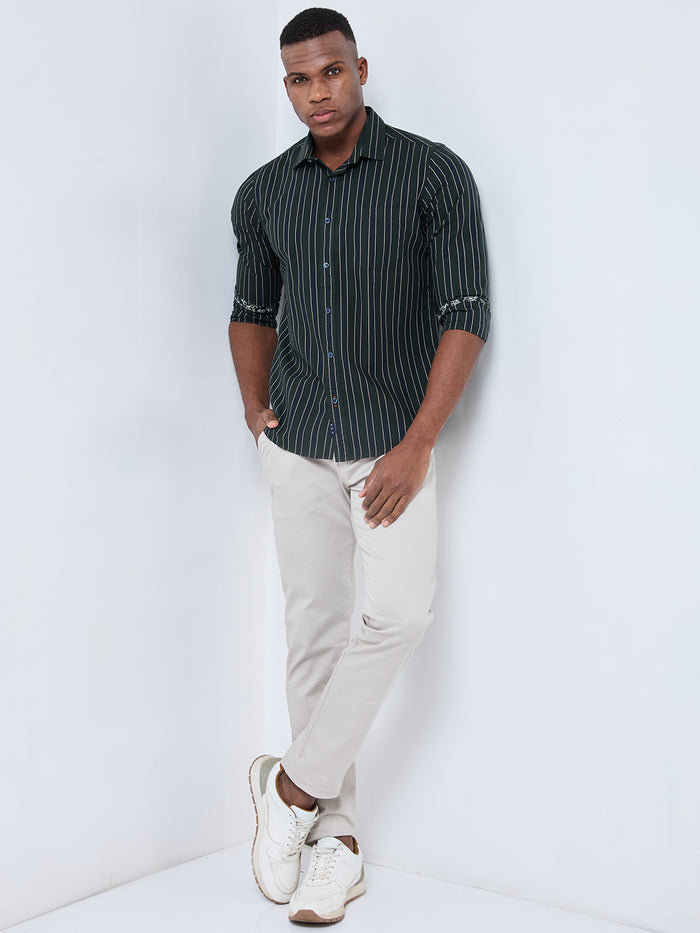 Full sleeves Slim Fit Navy Structured Striper Shirt