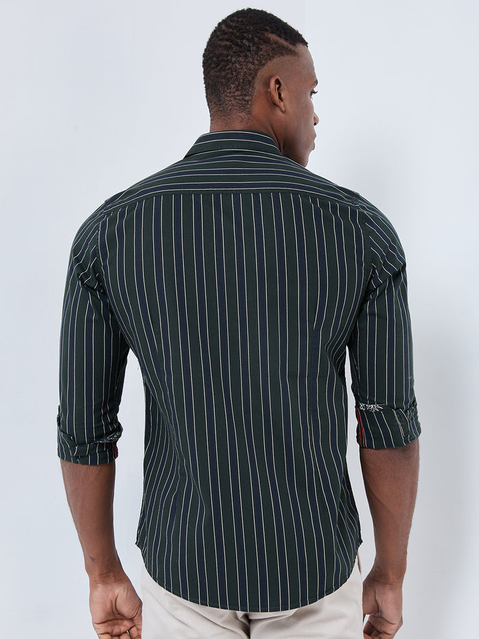 Full sleeves Slim Fit Navy Structured Striper Shirt