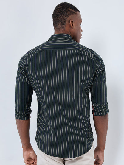 Full sleeves Slim Fit Navy Structured Striper Shirt