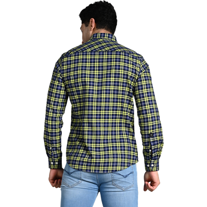 Full Sleeves Slim Fit Neon Green Button-Down Oxford Checks Shirt
