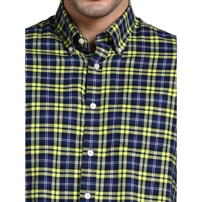 Full Sleeves Slim Fit Neon Green Button-Down Oxford Checks Shirt