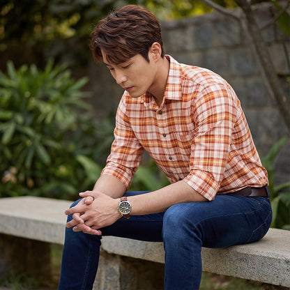 Full sleeves Slim Fit Orange Light Weight Checks Shirt