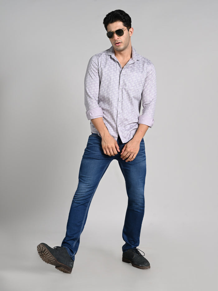 Full Sleeves Slim Fit Purple All over Micro Geometric Print Shirt