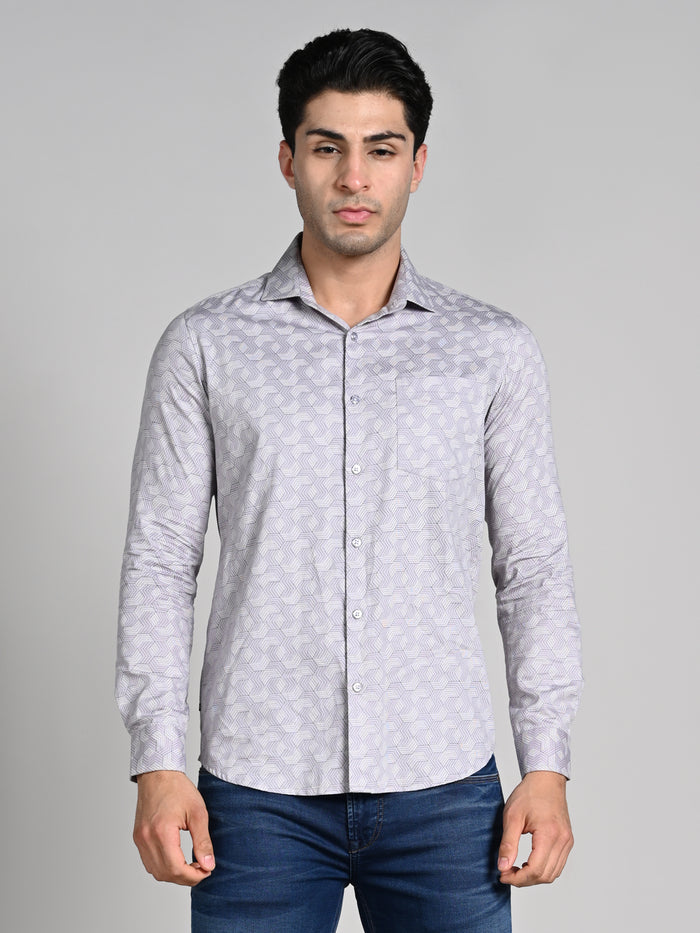 Full Sleeves Slim Fit Purple All over Micro Geometric Print Shirt
