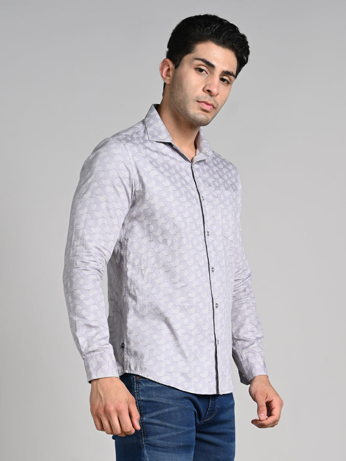 Full Sleeves Slim Fit Purple All over Micro Geometric Print Shirt