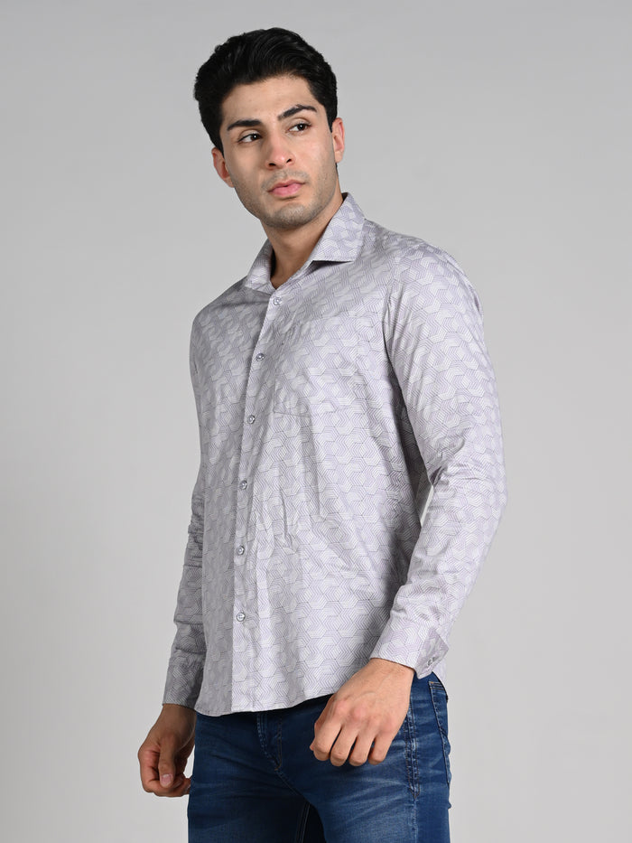 Full Sleeves Slim Fit Purple All over Micro Geometric Print Shirt