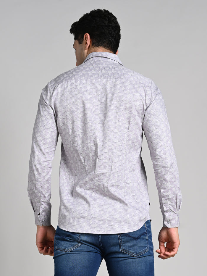 Full Sleeves Slim Fit Purple All over Micro Geometric Print Shirt