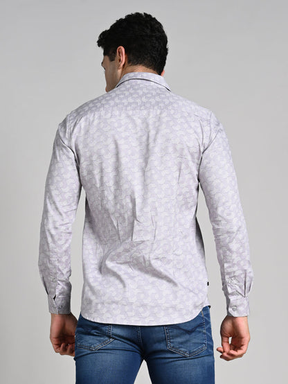 Full Sleeves Slim Fit Purple All over Micro Geometric Print Shirt