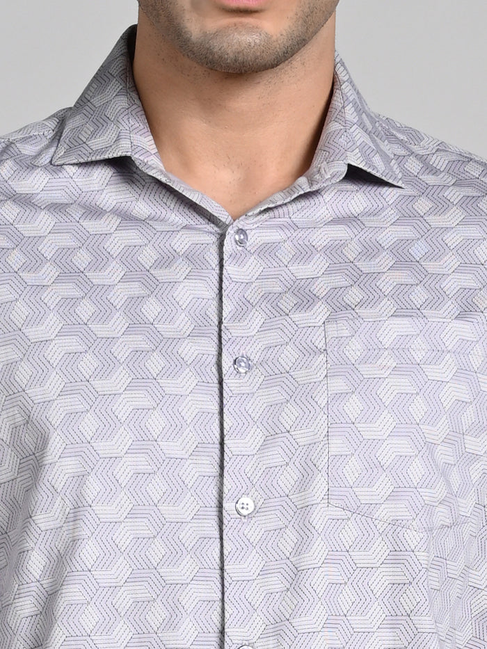 Full Sleeves Slim Fit Purple All over Micro Geometric Print Shirt