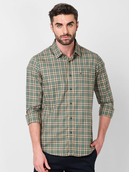 Full Sleeves Slim Fit Sage Green Checks Shirt