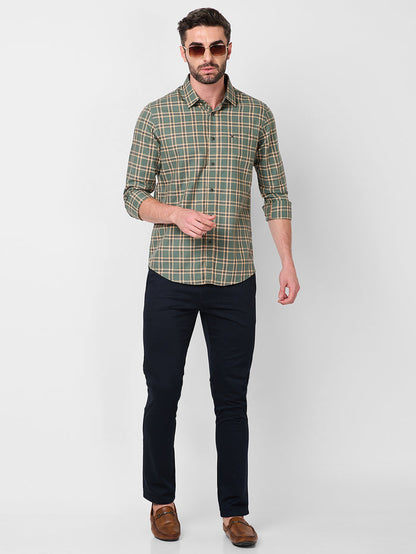 Full Sleeves Slim Fit Sage Green Checks Shirt