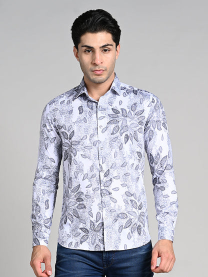 Full Sleeves Slim Fit White All over Abstract Paisly Foil Textured Print Shirt