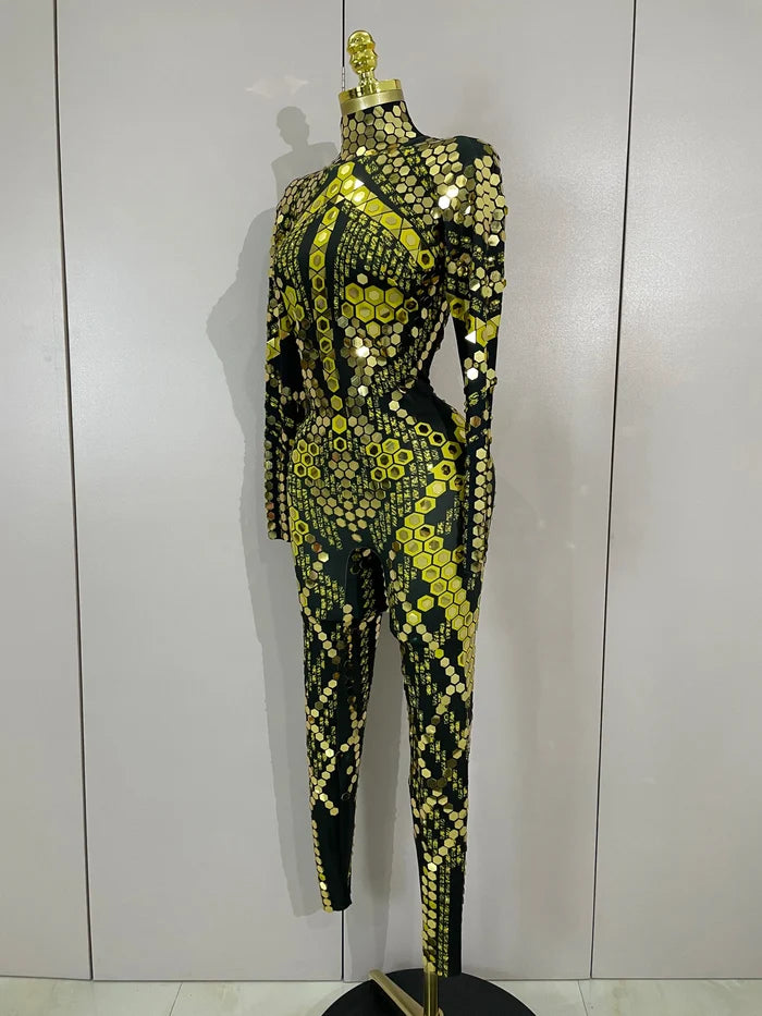 Gemini luxury shiny jumpsuit for women party night out statement outfit