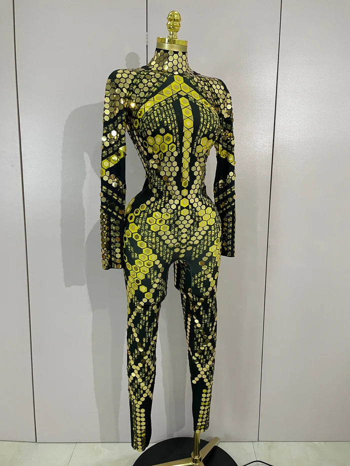 Gemini luxury shiny jumpsuit for women party night out statement outfit