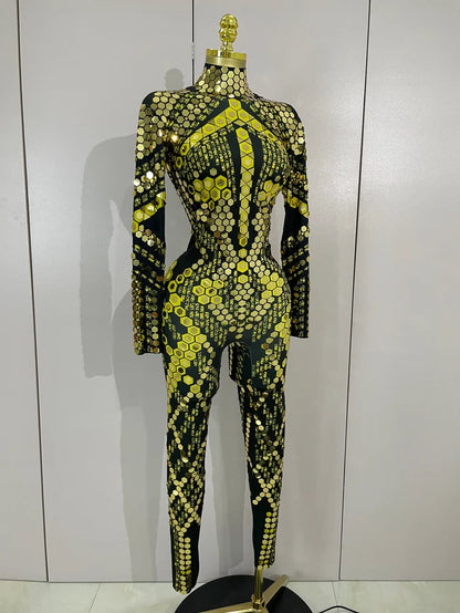 Gemini luxury shiny jumpsuit for women party night out statement outfit